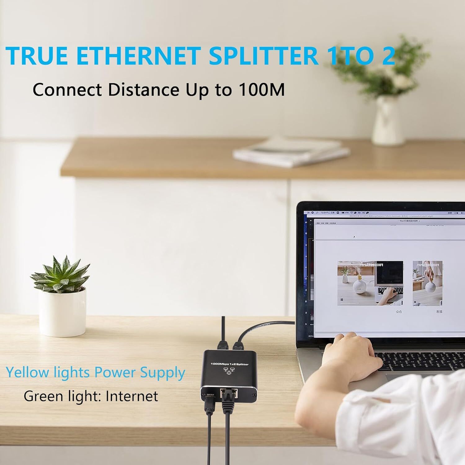 1000Mbps Ethernet Splitter Adapter 1 To 2 With Cat5 Cat5e Cat6 Cat7 Two Device