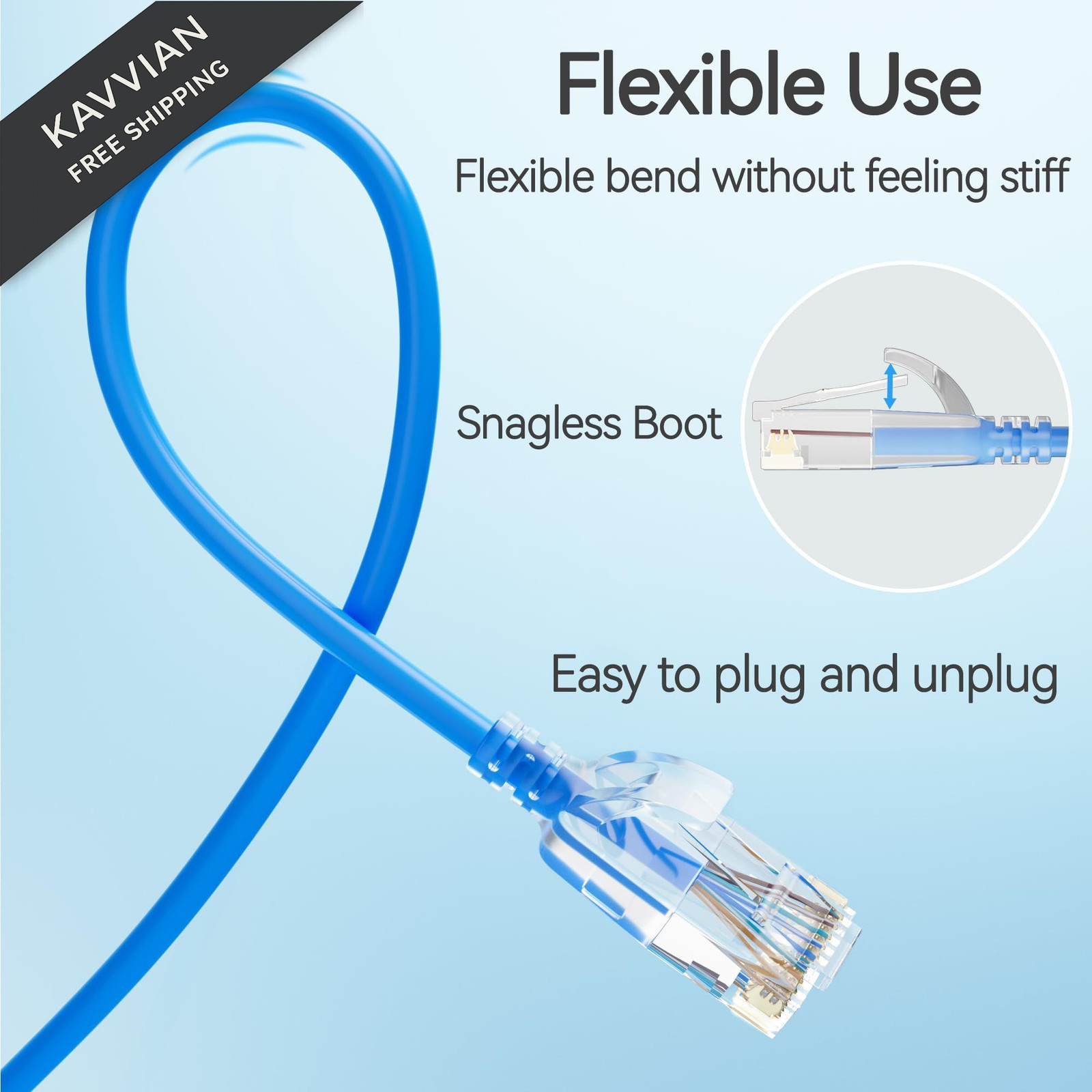 Mnlnbuao Cat6 Slim Patch Cables 0.5 Feet 10-Pack Blue, Cat6a 0.5FT, Blue