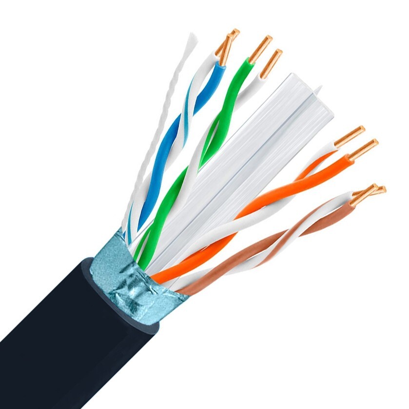 CAT6E Shielded Plenum CMP 600MHz Ethernet Cable 23 AWG Pure Copper Black 1000FT