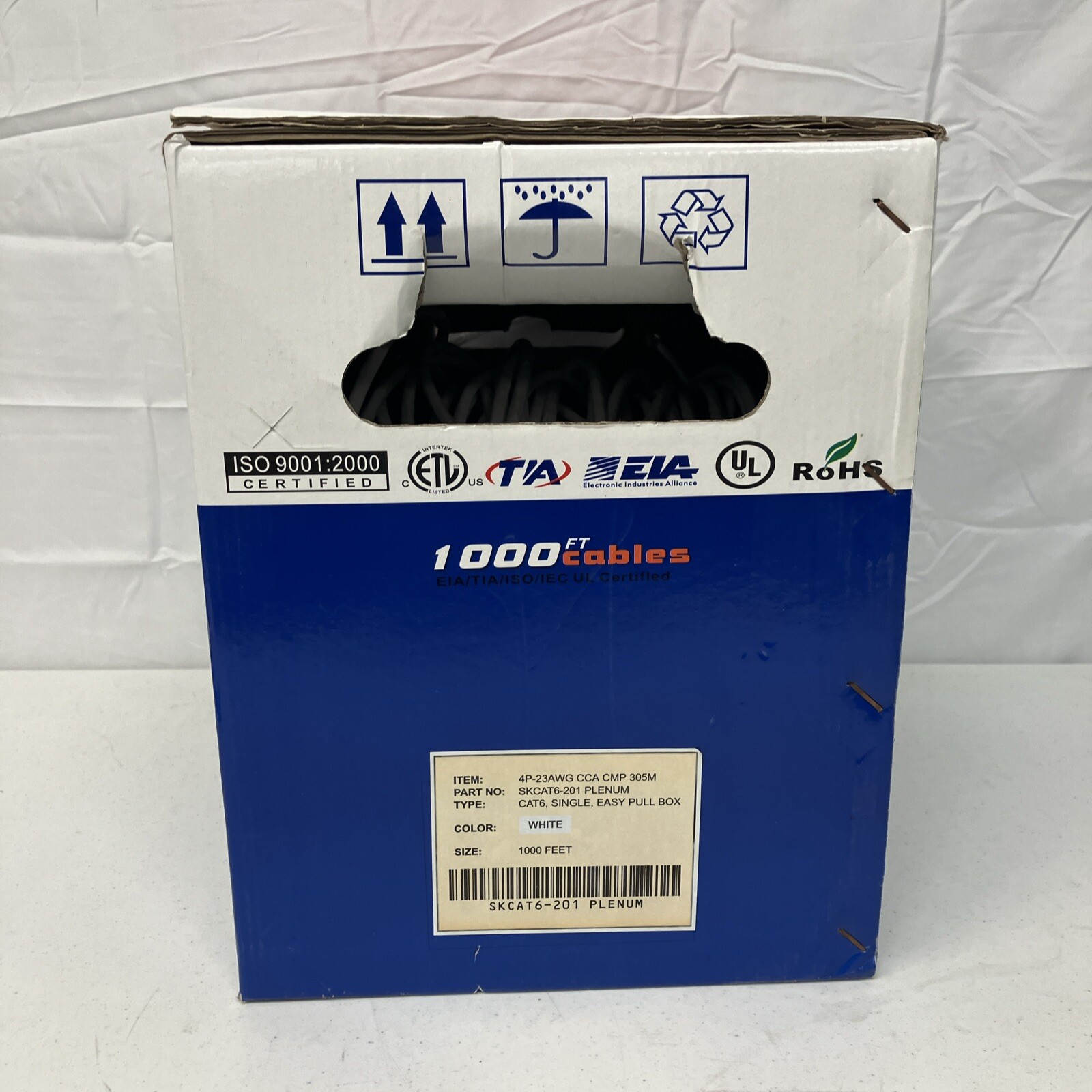 50’+ Cat6 550mhz Cmp Plenum UTP 4-Pair 23 Awg Ethernet Cable Network Cable White