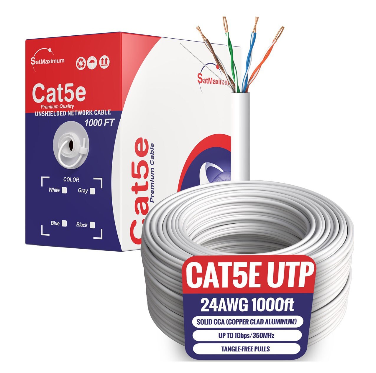 CAT5e UTP 1000ft Ethernet Network Cable 24AWG LAN RJ45 CCA Solid Bulk Wire White