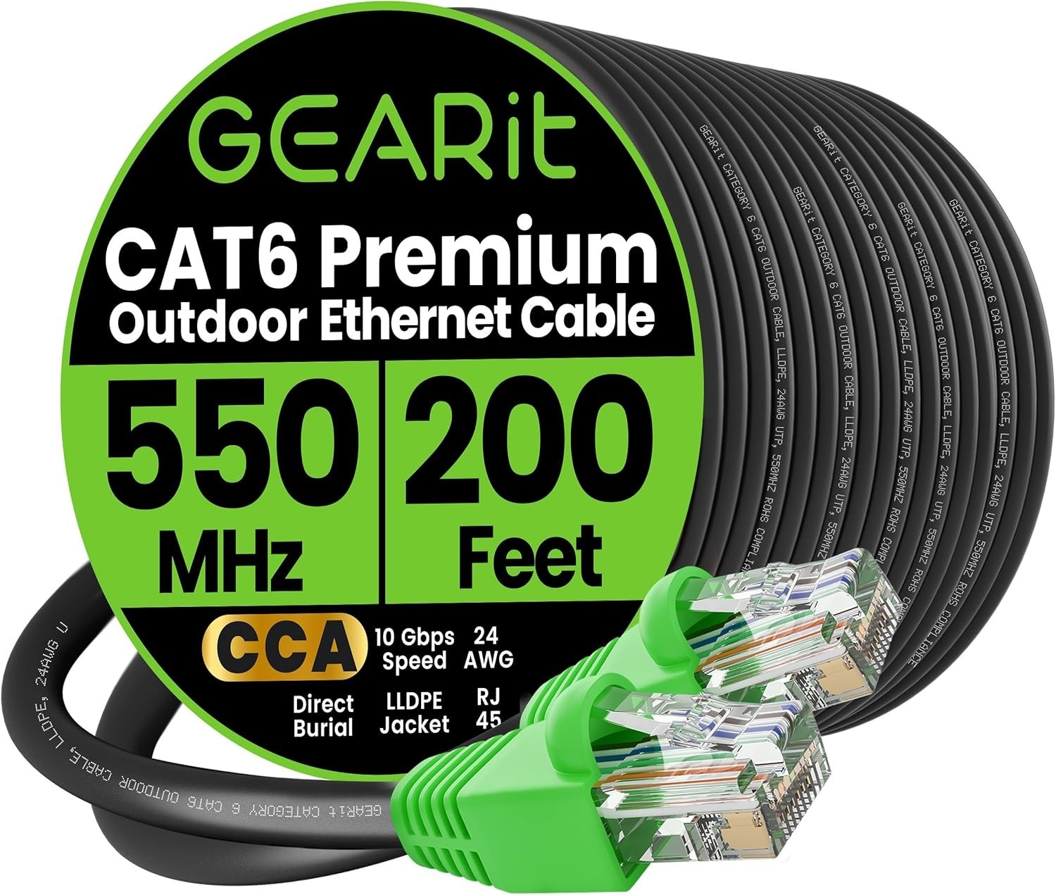 200 ft Cat-6 Outdoor Ethernet Cable – 10 Gbps, UV Resistant, Waterproof Quality