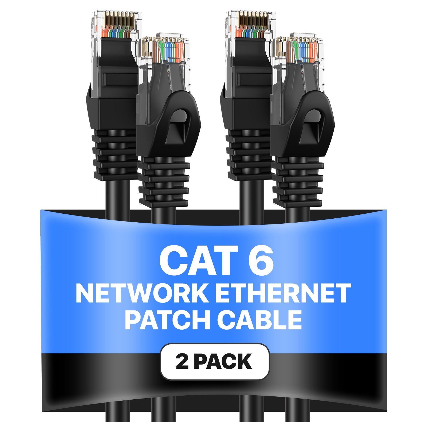 2-Pack – CAT6 Ethernet Cable LAN Network RJ45 Patch Cord 1.5FT-200FT, Black Lot