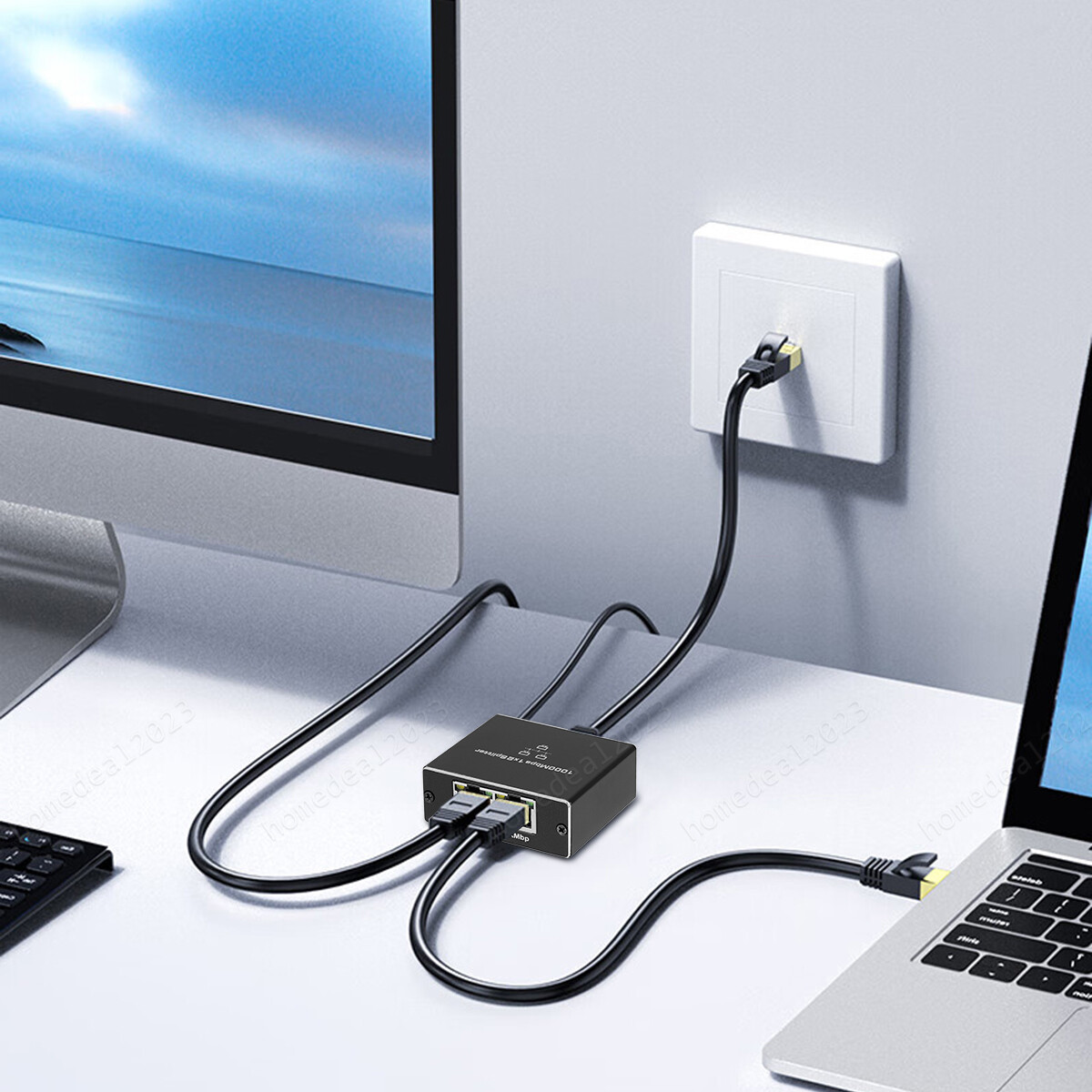 1000Mbps Ethernet Splitter Adapter RJ45 Cable LAN Network Internet 1 IN 2 Out