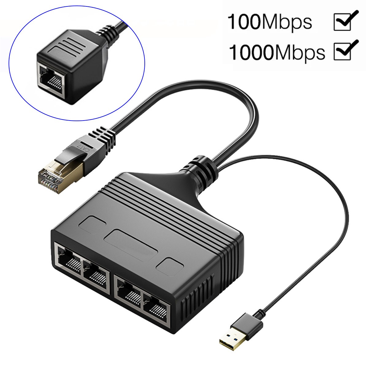 New 1 in 4 1000Mbps Ethernet Splitter Adapter RJ45 Cable LAN Network Internet