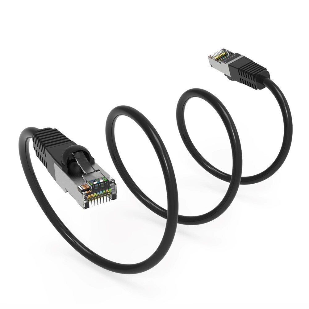 1FT Cat6 RJ45 Network Ethernet Router SSTP Double Shielded Patch Cable Black