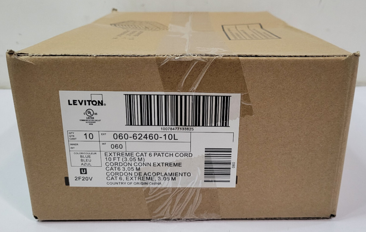 10-PACK LEVITON Extreme CAT 6 Patch Cord 10ft (3.05M) 060-62460-10L