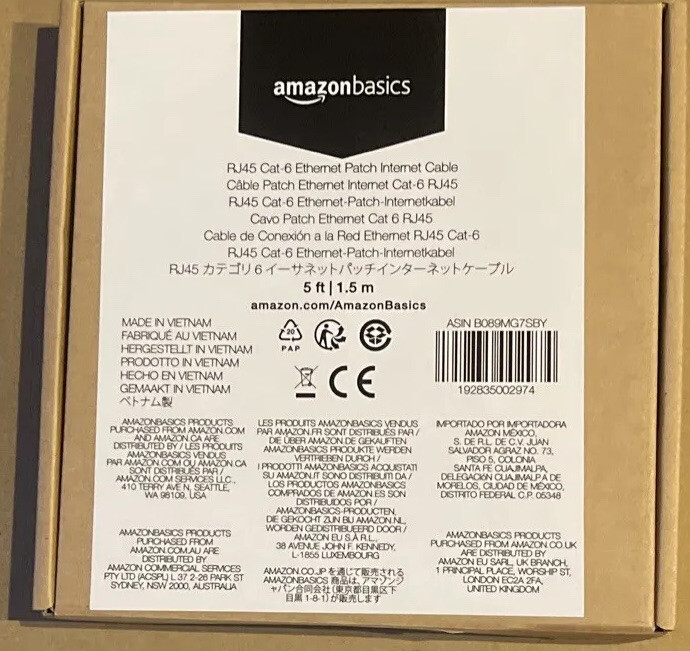 Amazon Basics RJ45 Cat-6 Gigabit Ethernet Patch Internet Cable – 5 Foot Black