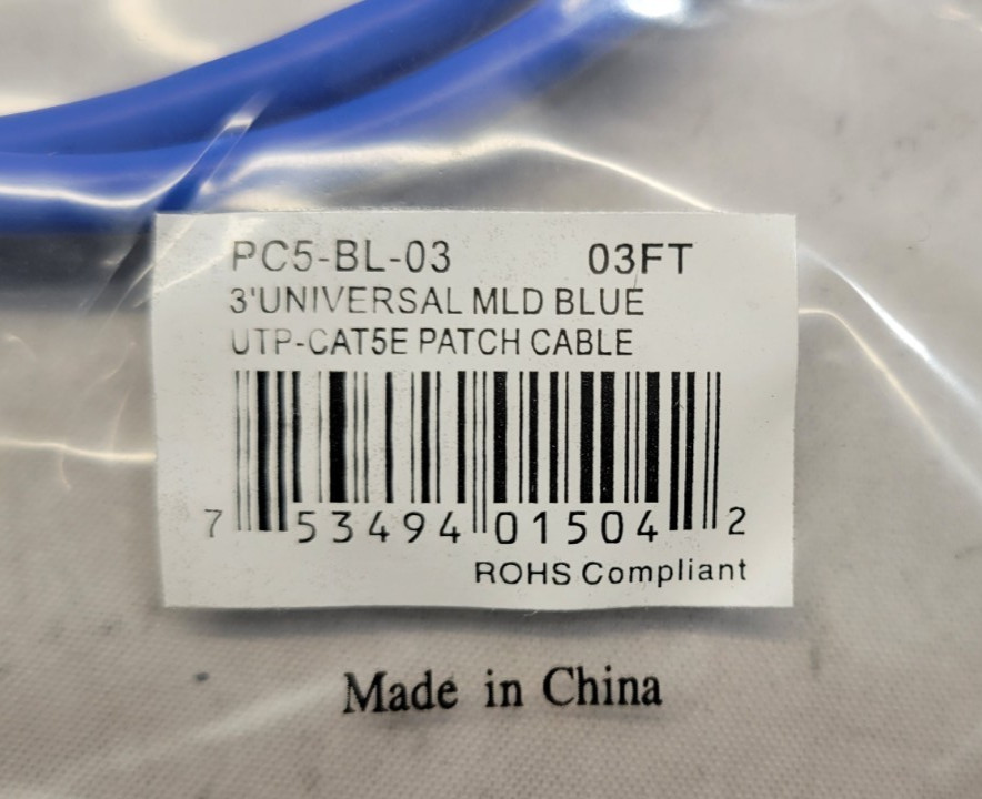 NEW – LOT OF 10 Unbranded 3″ Universal UTP-Cat5e Patch Cable – PC5-BL-03