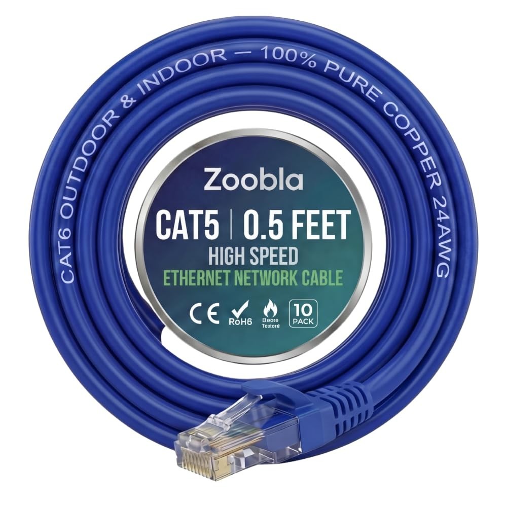 Cat5e UTP Ethernet Patch Cable, 0.5-150ft, LAN Cable, RJ-45, 0.5 Feet – 10 Pack