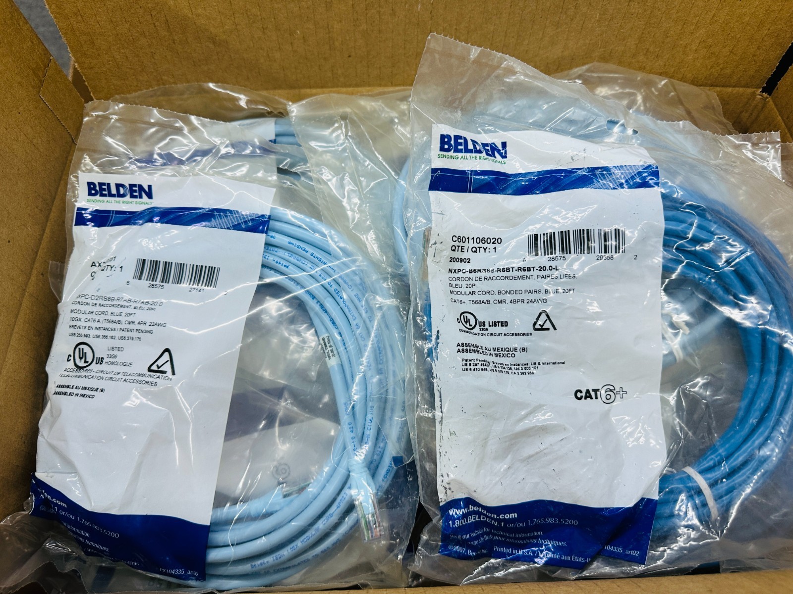 Lot of 12 🔥 ✅ CAT6 Ethernet Patch Cord 20 FT, RJ-45 LAN Network Cable Blue