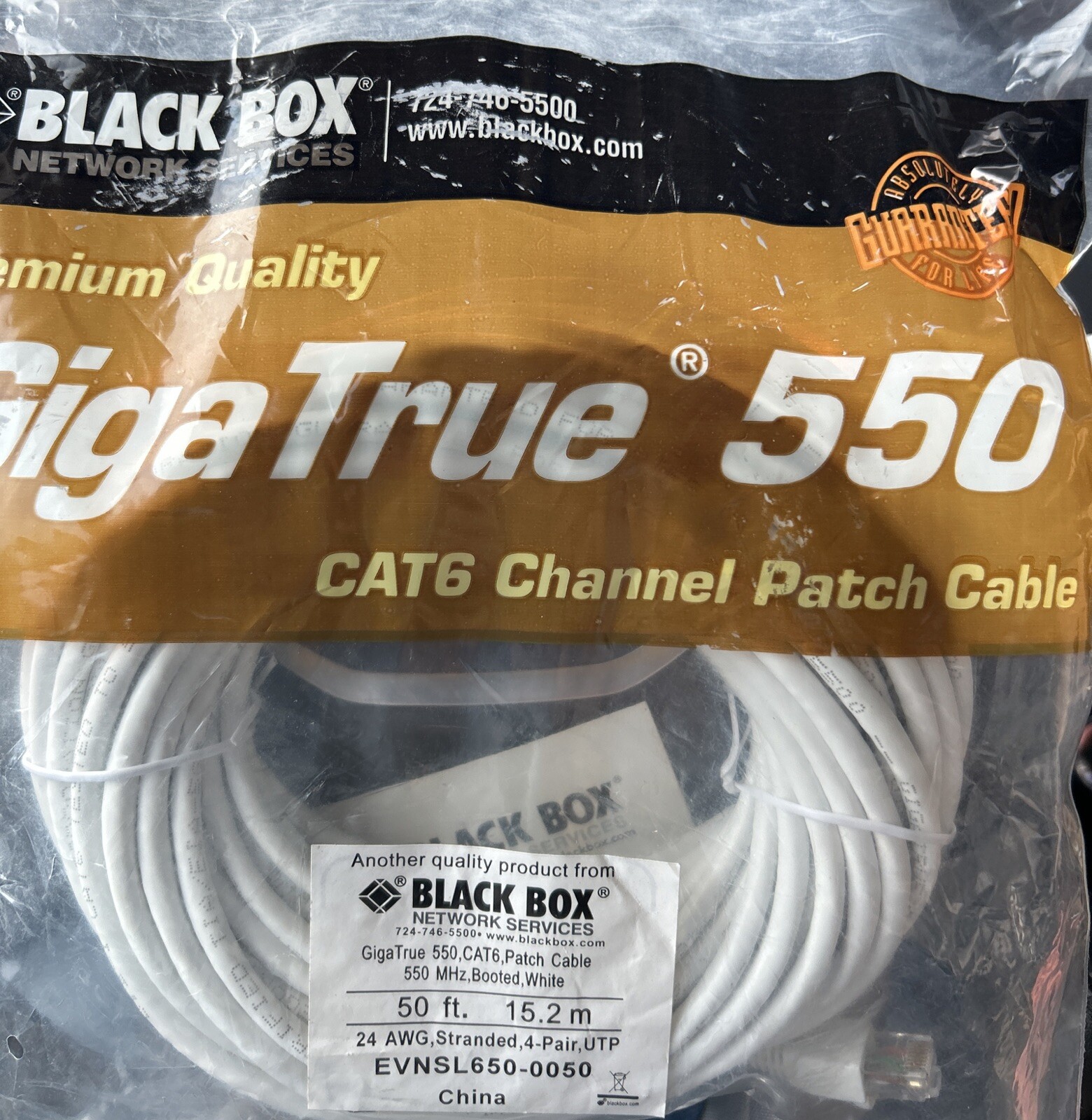 Black Box Giga True 550 Cat6 50’ EVNSL650-0050 Channel Patch Cable New Bulk Disc