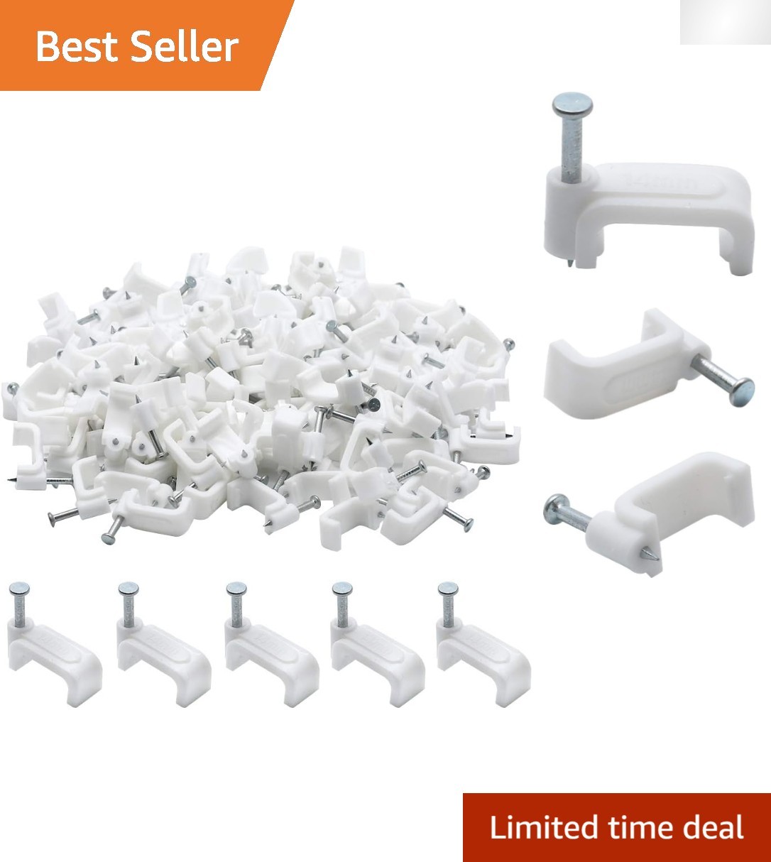 100 Pcs 14mm Flat Ethernet Cable Clips – Modern White Wire Management Solution
