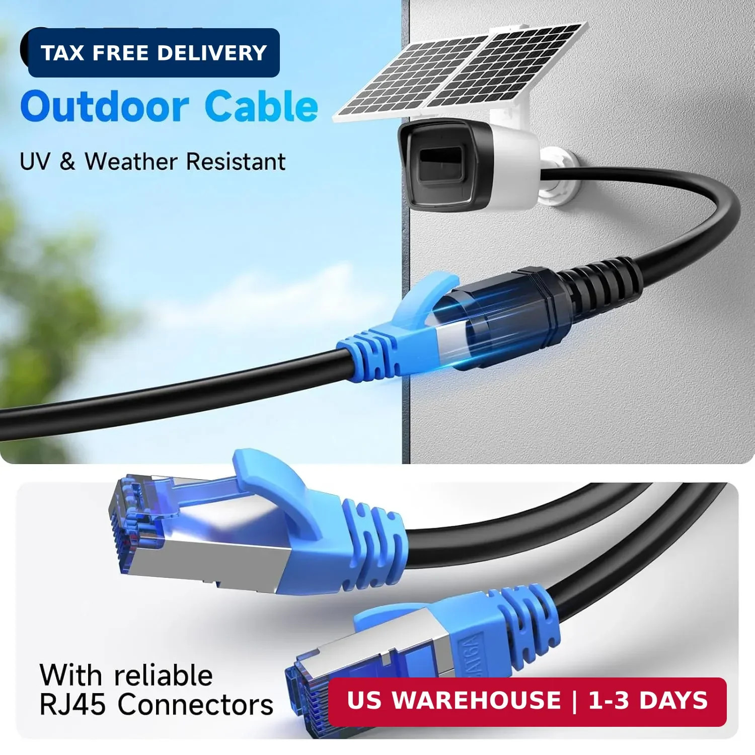 Cat6A Outdoor Ethernet Cable 100 ft Supports POE, 23AWG 550MHz High-Speed CAT6A
