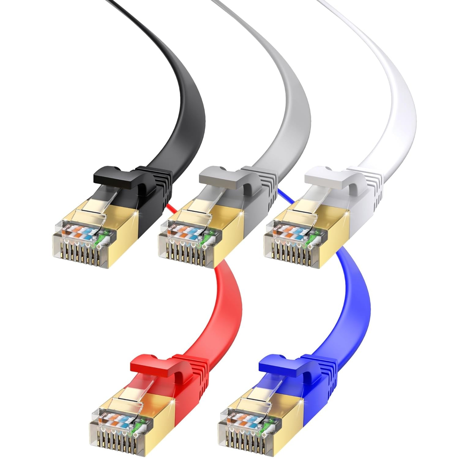 Cable CAT7 Flat Ethernet Cable, 5 Pack 100 Feet, Multicolor