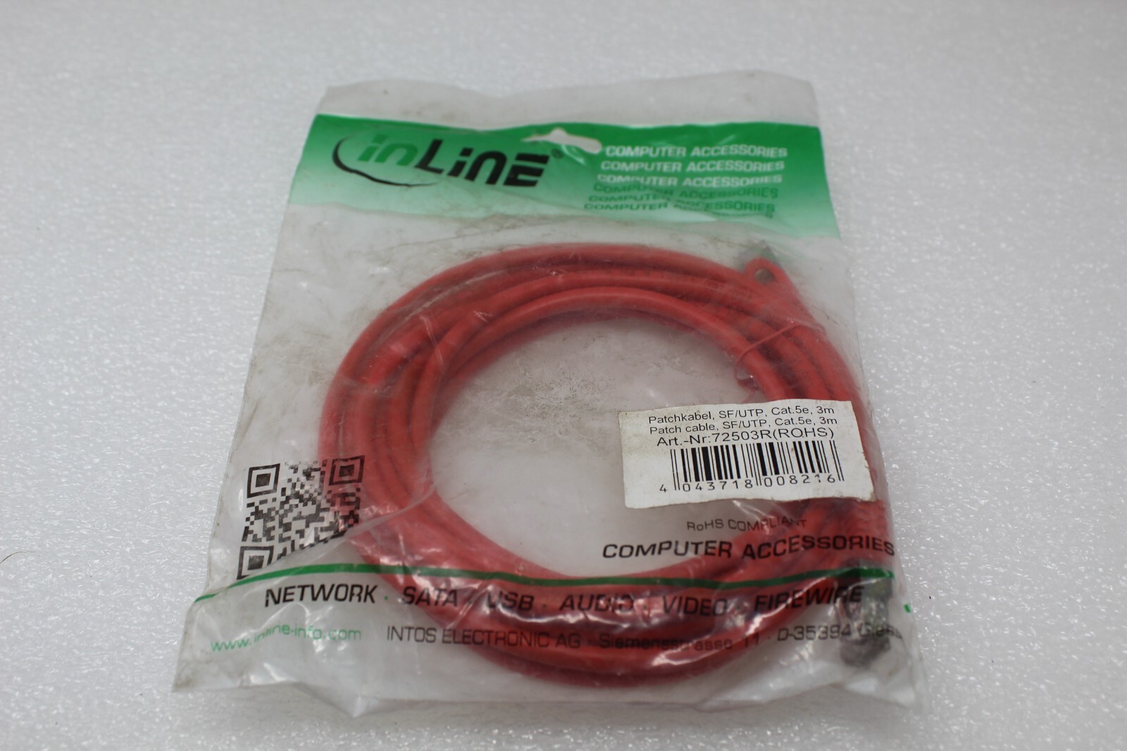 NEW SEALED InLine® ART-Nr: 72503R (ROHS) SF/UTP Patch Cable Cat 5e 3m
