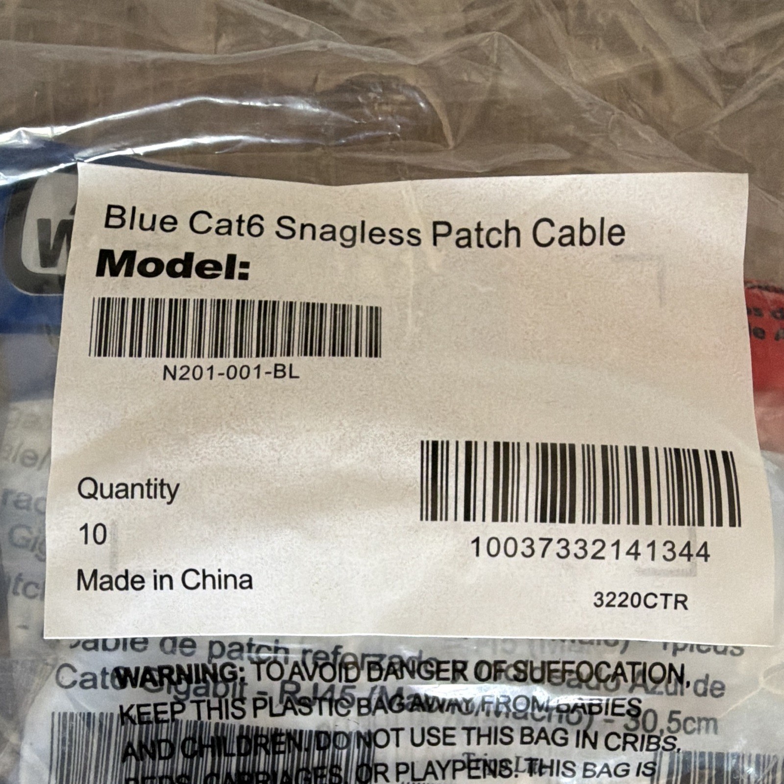 Tripp Lite N201-001-BL Cat6 RJ-45 Ethernet Snagless Patch Cable 1ft Blue (10)