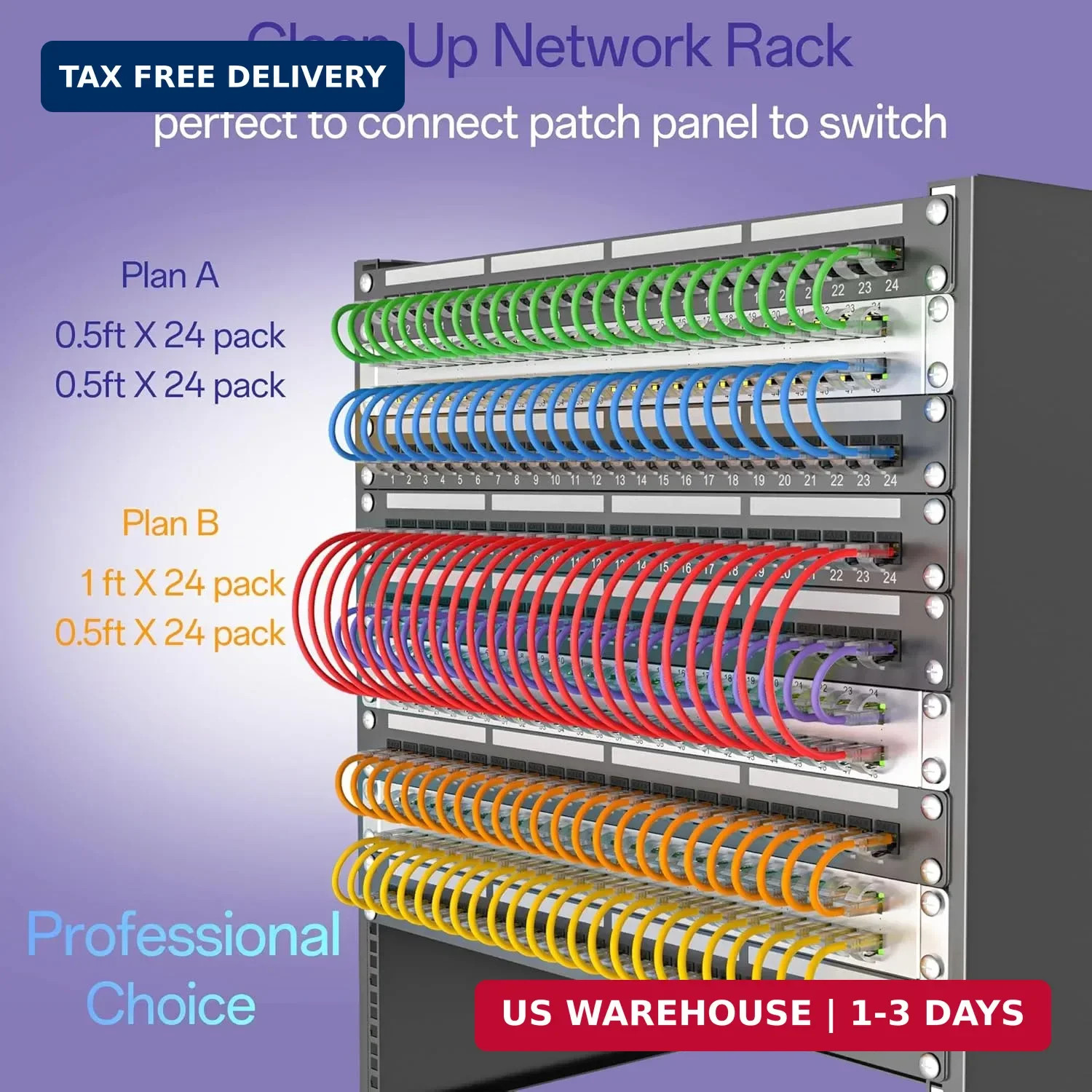 Cat6a Patch Cables 1ft (24 Pack) Slim, Cat6 Ethernet Patch Cable Pure Copper, Fl