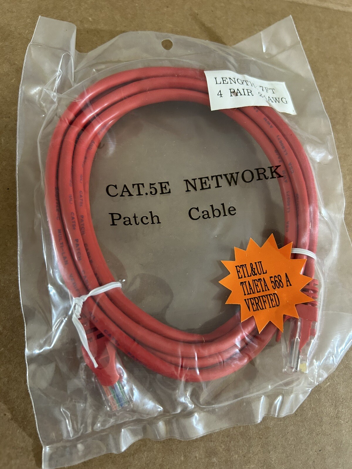 10 pack 7FT 4 PAIR 24AWG Cat5 Patch Cables Red ETL&UL TIA/ETA 568 A VERIFIED New