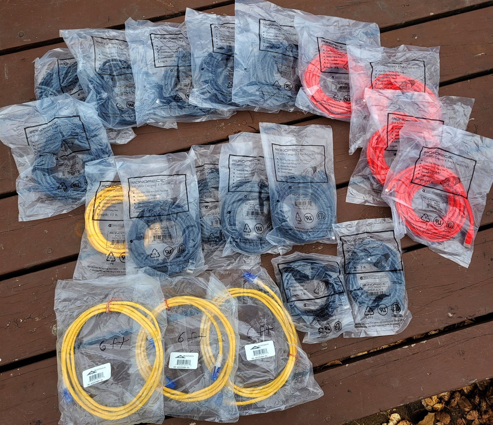 20 Pack New Monoprice Cat6 Ethernet Patch Cord 14ft 10ft 5ft Black Yellow Red