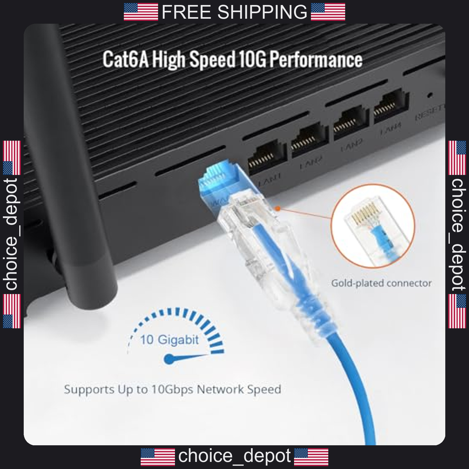 12 Pack Ultra-Slim Cat6a Ethernet Cables 0.5ft Blue for High-Speed Network