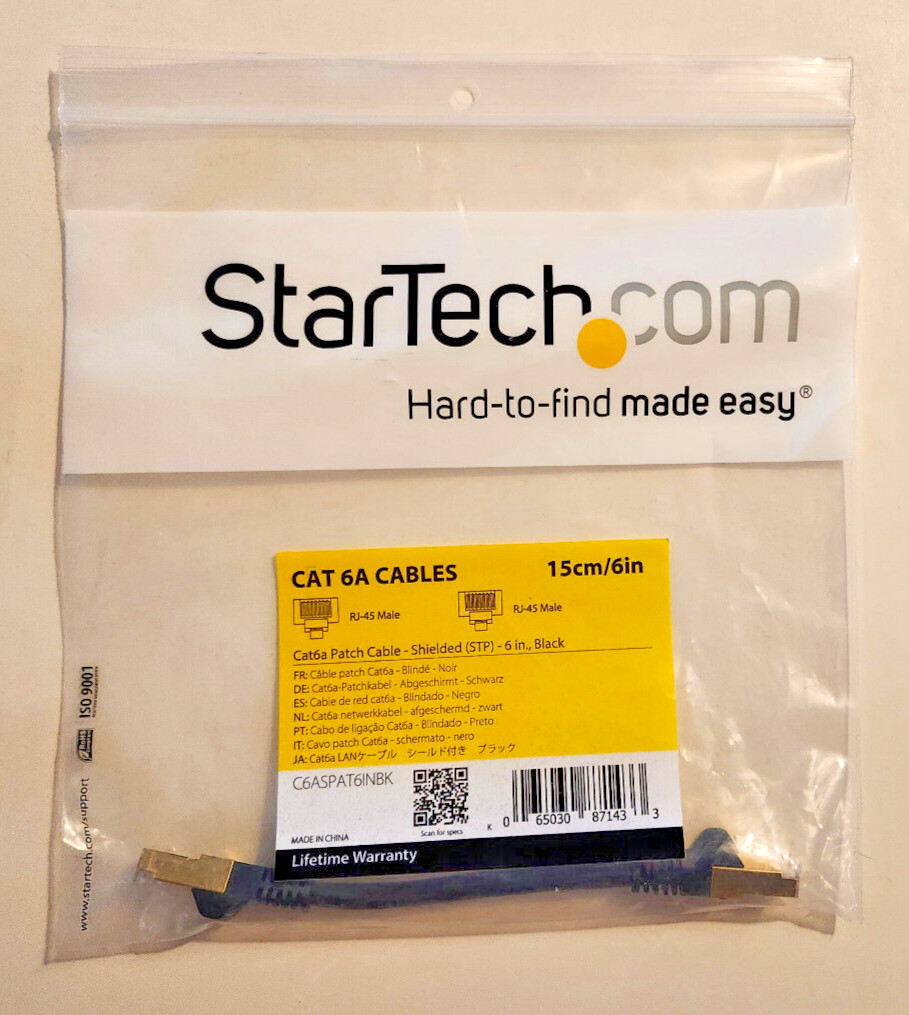 StarTech.com 6in Black Cat6a Shielded Patch Cable Cat6a Ethernet Cable 6″/15cm