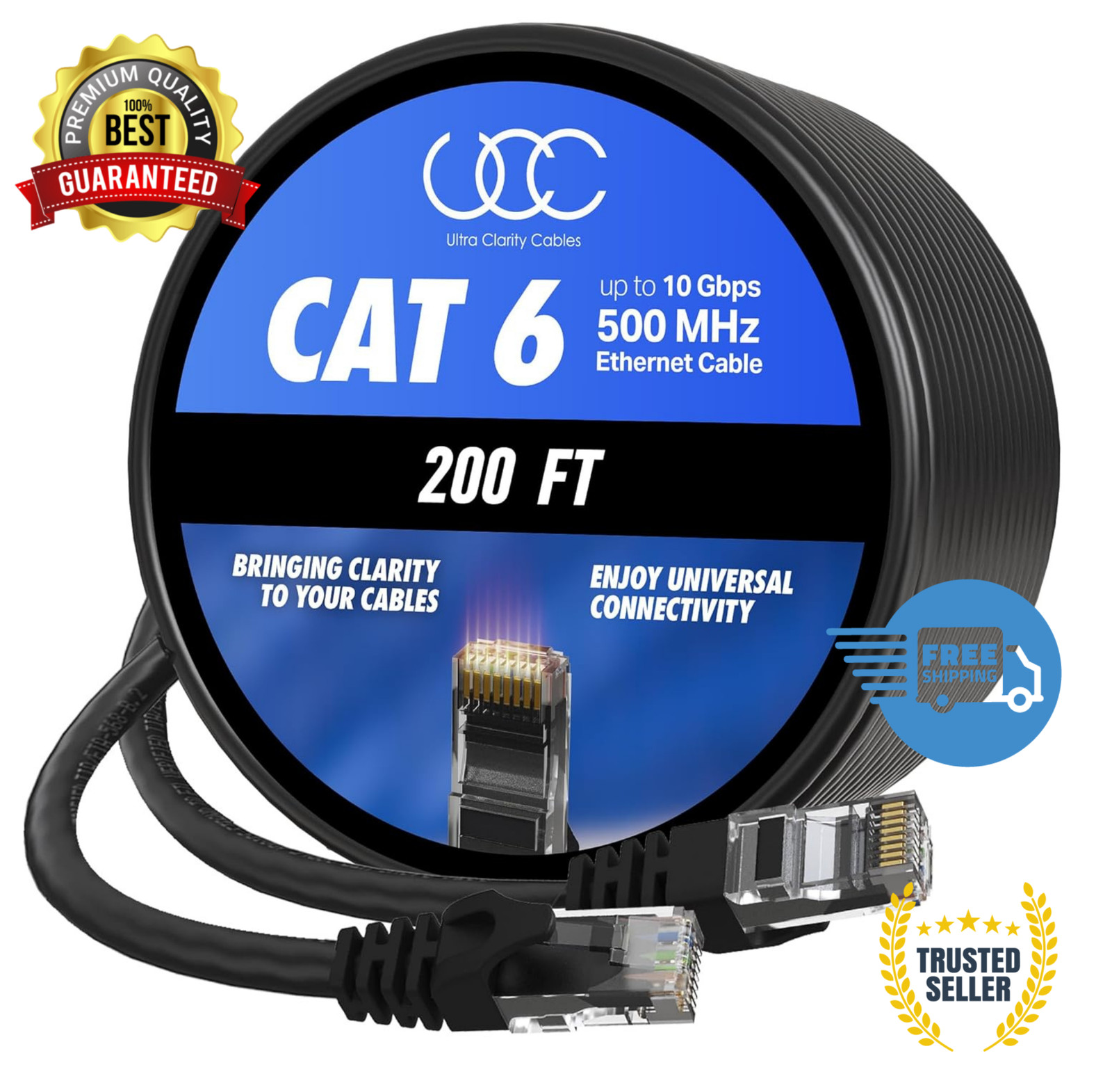 Ultra Clarity Cables Cat 6 Ethernet Cable 200 Ft, Outdoor&Indoor 10Gbps Ethernet