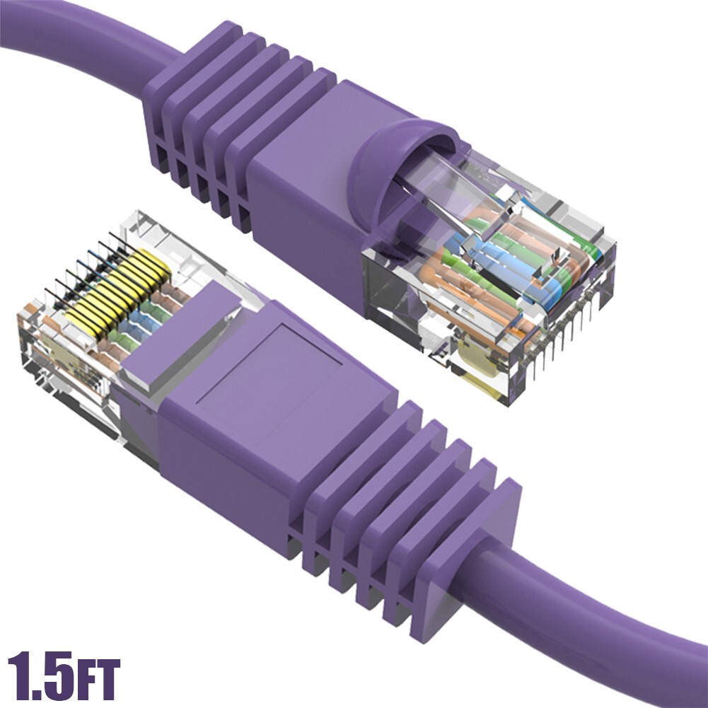 1.5FT Cat6 RJ45 Network LAN Ethernet UTP Snagless Patch Cable Pure Copper Purple