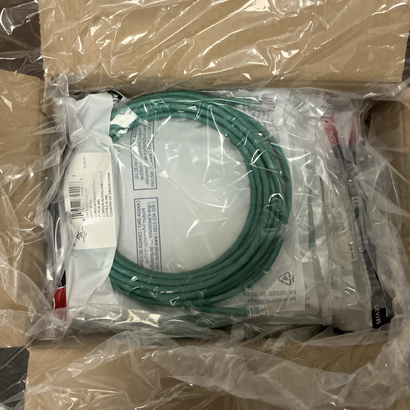 343-6D460-20G (10 PACK) Leviton 20ft Cat 6 Patch Cable, Green