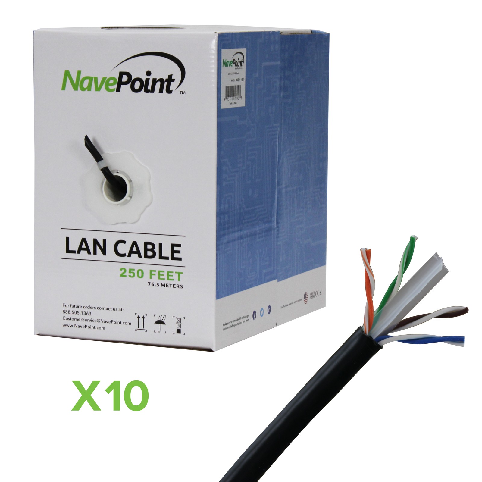 CAT6 250FT UTP Cable Solid 23AWG Black Ethernet LAN Bulk Wire CAT6 RJ45 10-pack