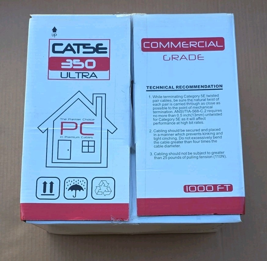 Primus Cable CAT5E 350MHz PVC Cable, 24AWG, Shielded STP, Solid 4 Pairs (1000ft)