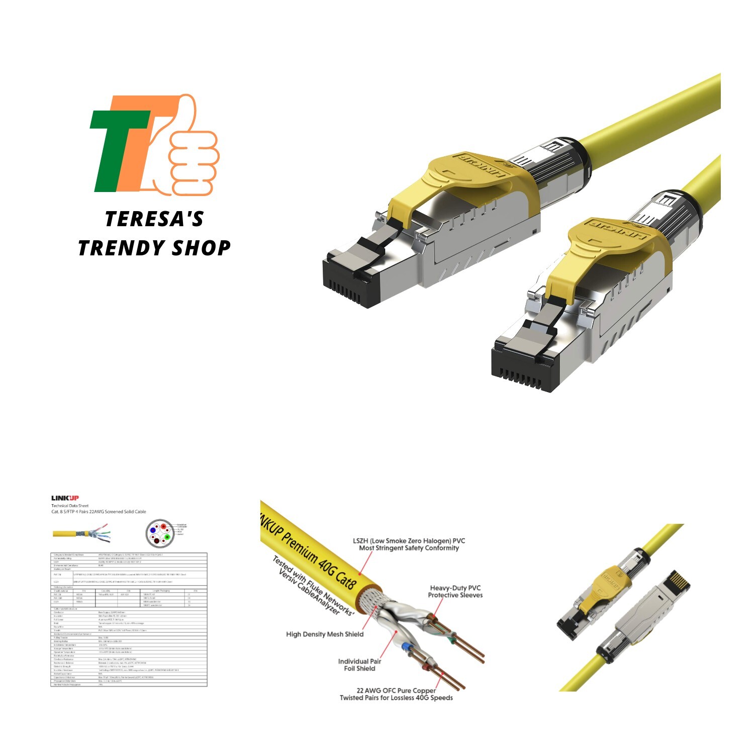 [GHMT & Certified] Cat8 Ethernet Patch Cable S/FTP 22AWG Double Shielded Soli…