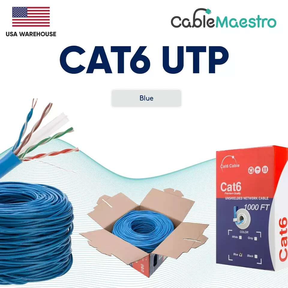 CAT6 500ft Ethernet UTP Cable Network 23AWG RJ45 Solid CCA Pull Box, Blue