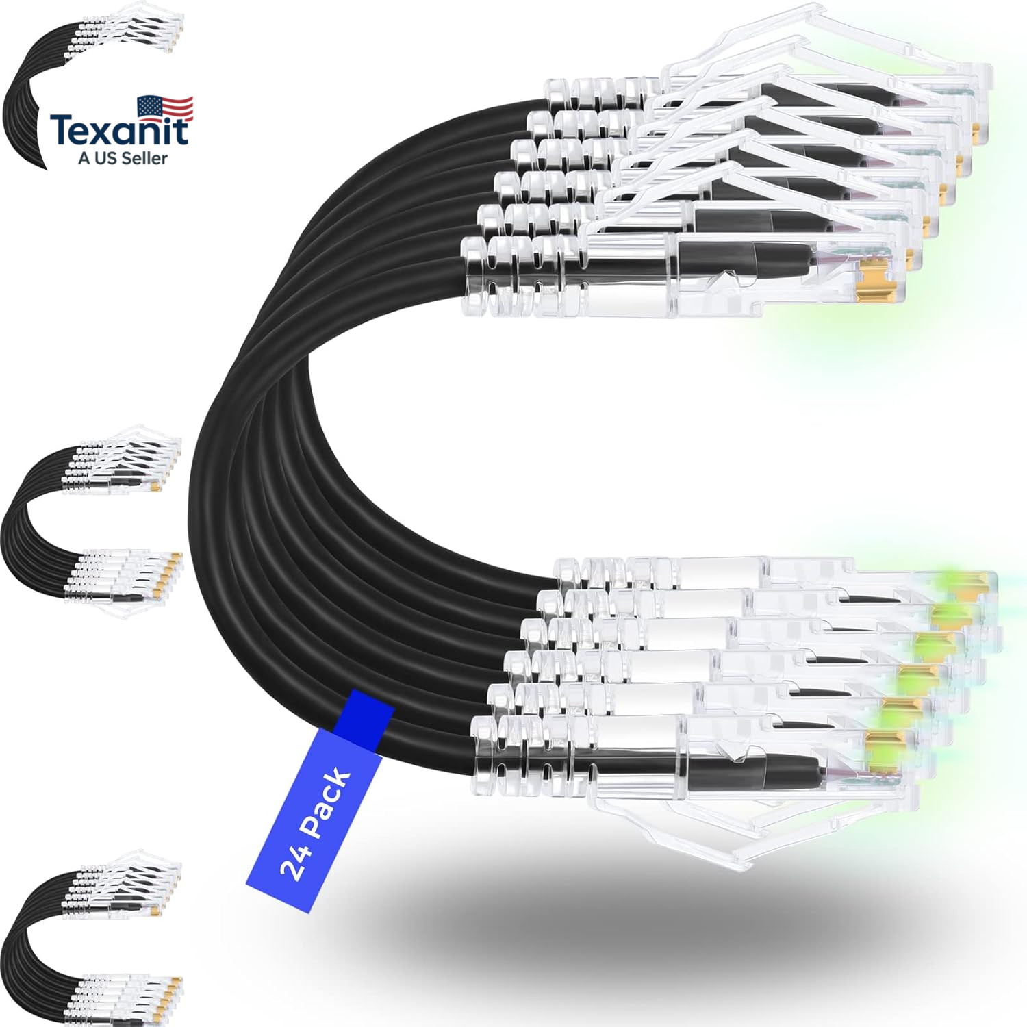 Patch Cables Cat6/ Cat6A 0.5Ft (24 Pack) Slim, Cat6A Ethernet Patch Cable 10G Su