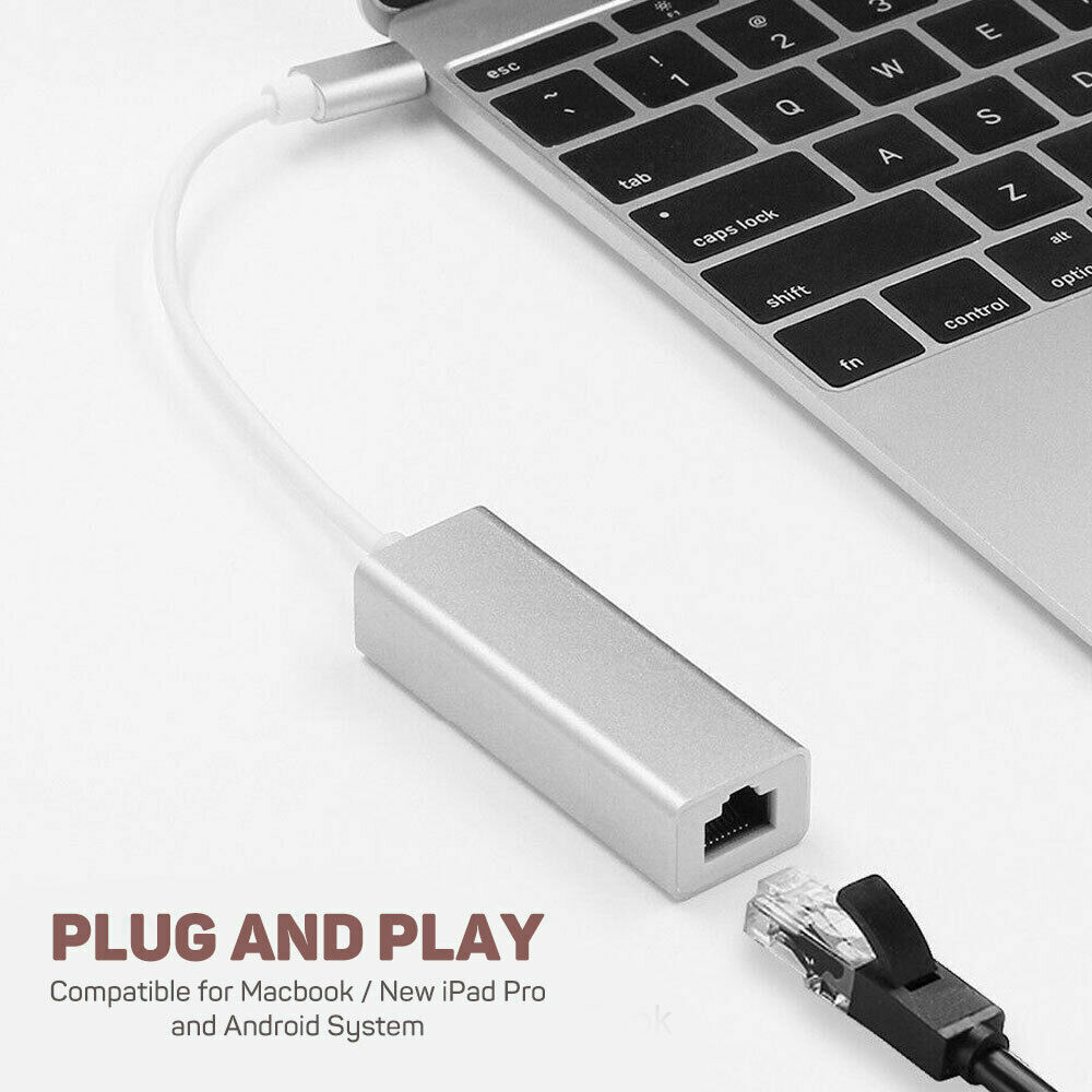 USB-C to RJ45 1000Mbps Gigabit Ethernet Network and OTG Adapter For Macbook Etc.