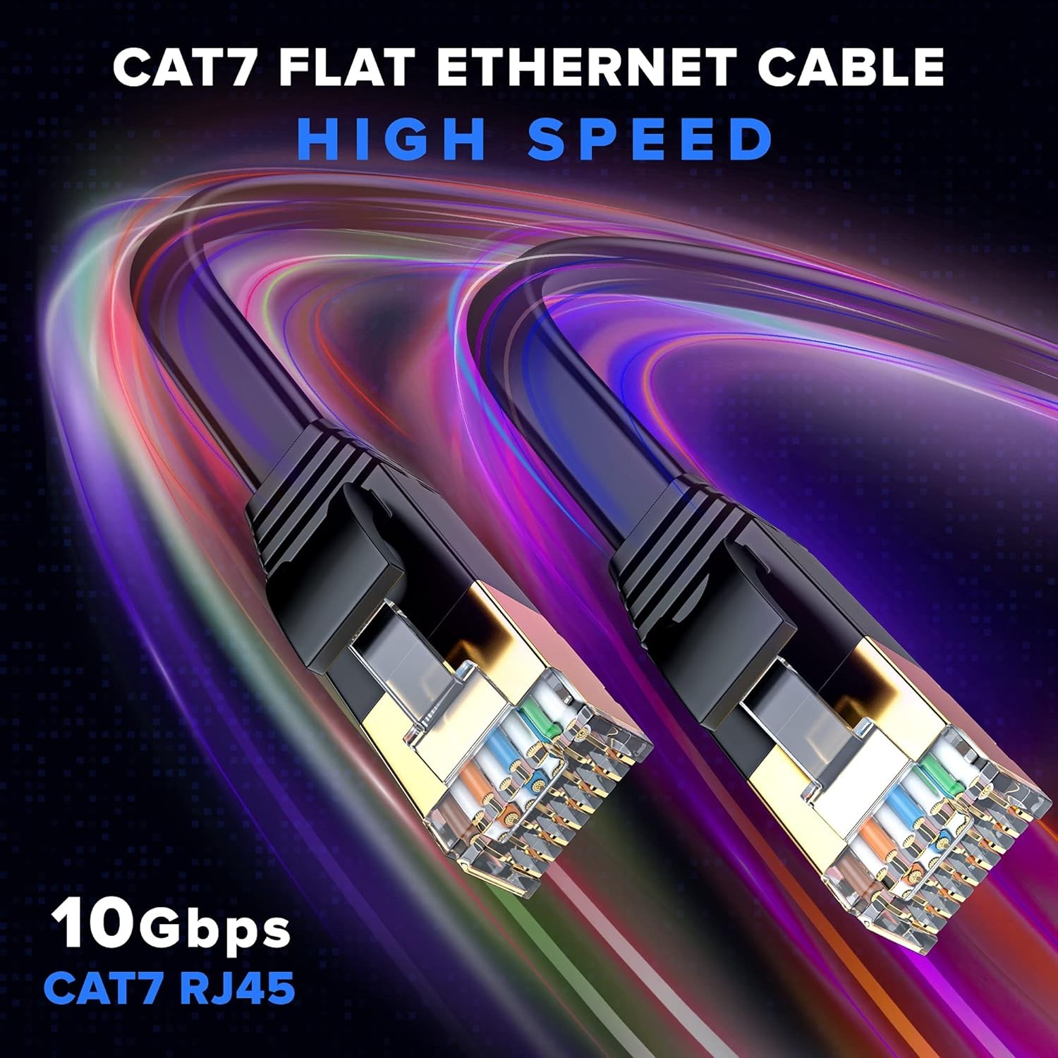 Cable CAT7 Flat Ethernet Cable, 5 Pack 100 Feet, Multicolor
