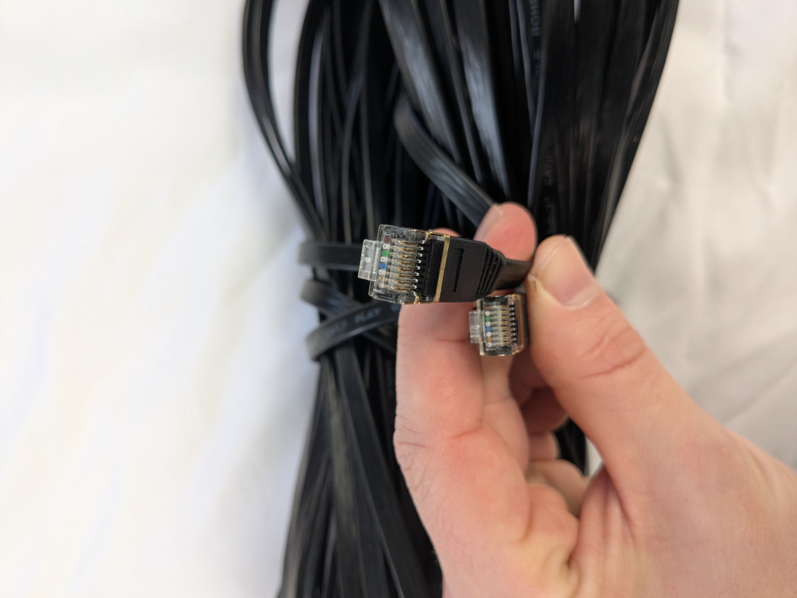 2x 50ft Ethernet Cabal Jabaol Cat.7 Flat Black Cable Rohs