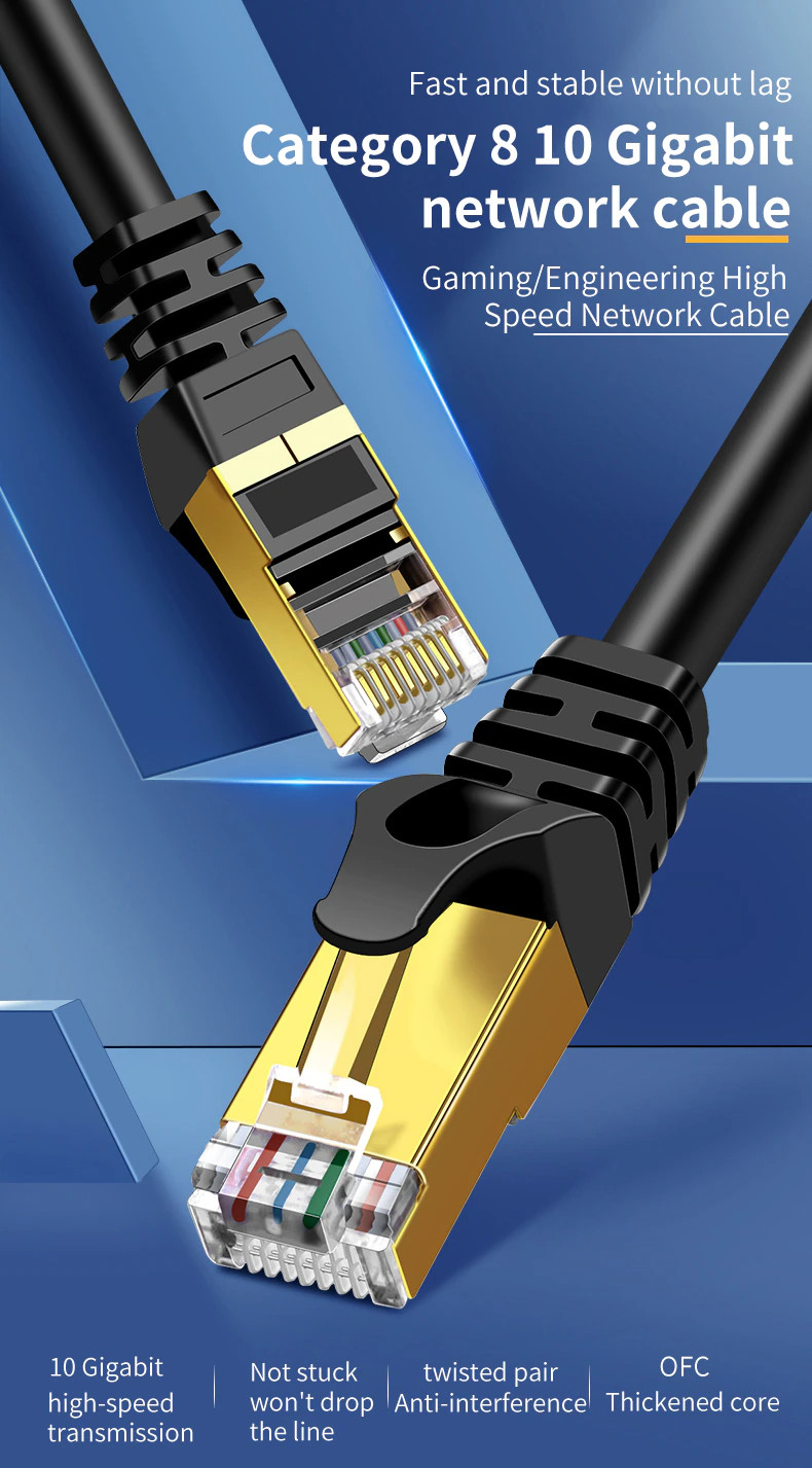 Cat 8 RJ45 Ethernet Cable Super Speed 40Gbps Patch LAN Network Gold Plated Lot