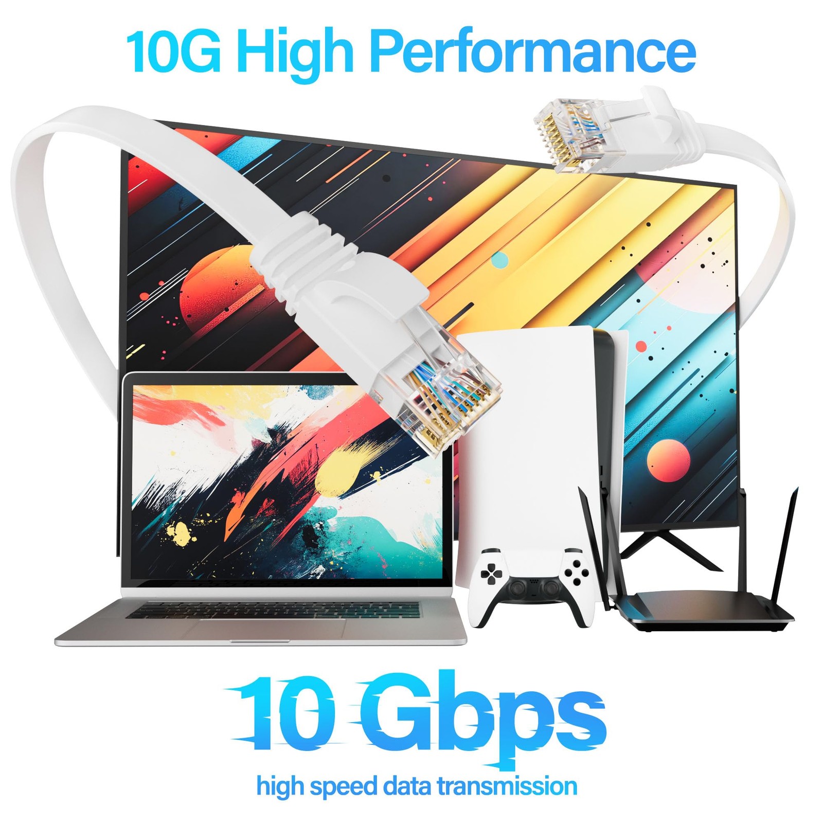 Cat 6 Flat Ethernet Cable 50 FT, UTP 10Gbps HighSpeed Cat6 Ethernet Cable, Pu…
