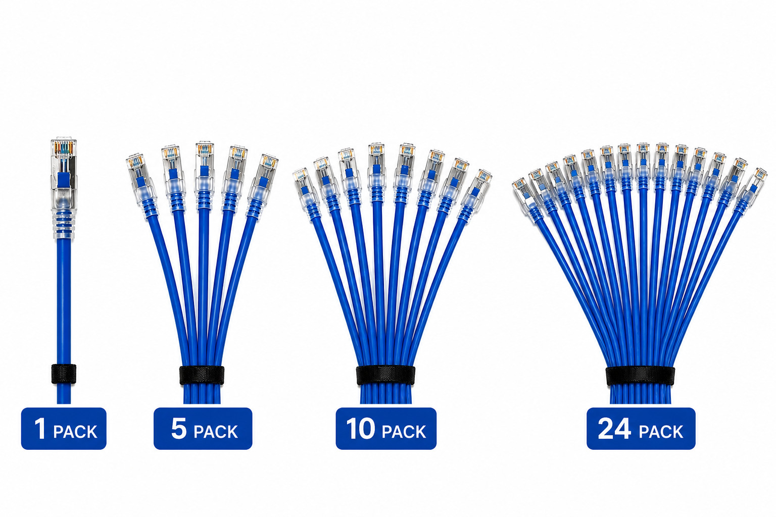 Pylonix 1FT Cat6a Ultra Slim 26AWG Shielded RJ45 Patch Cable Blue 5/10/24 Pack