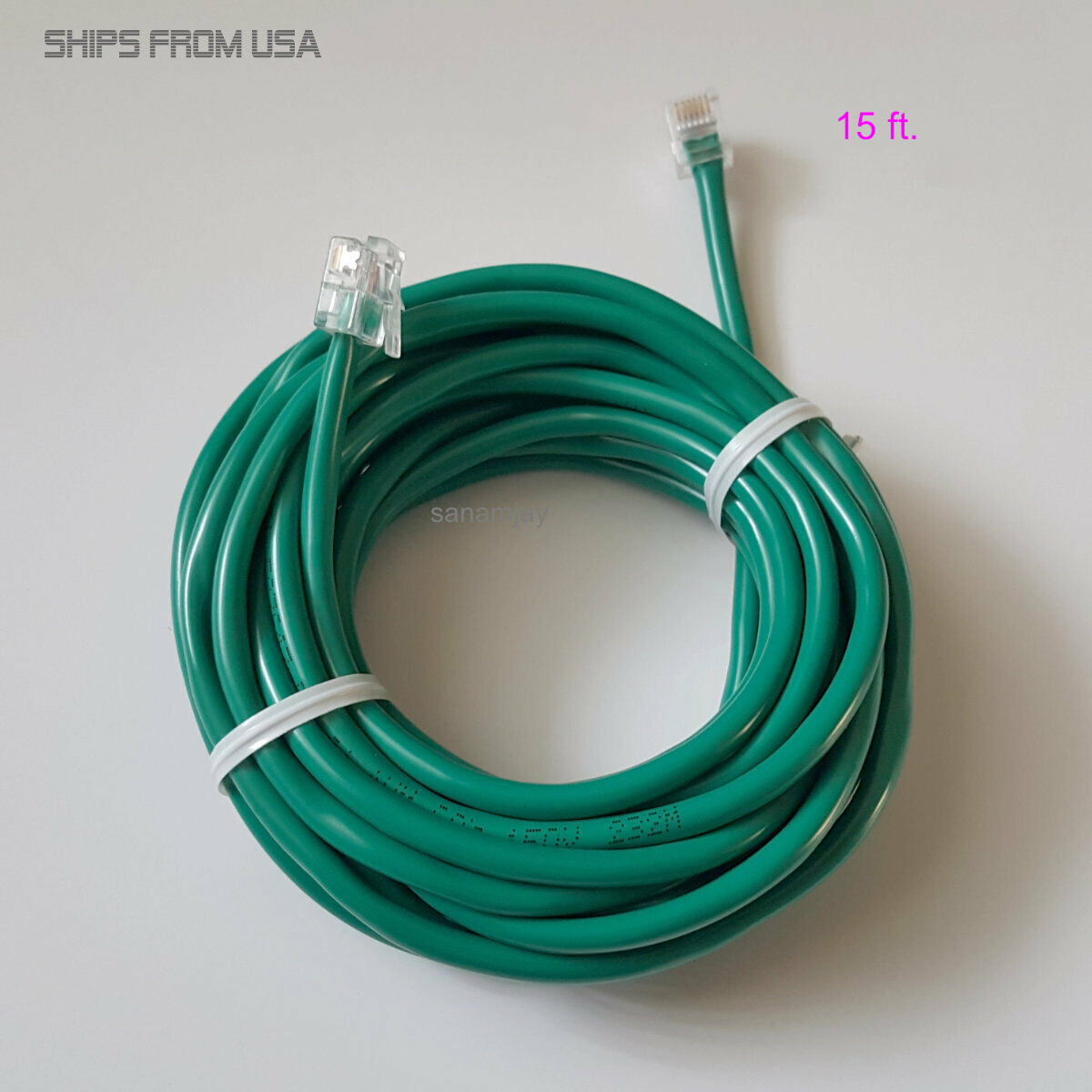 2pc 15ft. RJ11 RJ12 Green DSL Telephone Data Cable For Centurylink, AT&T,