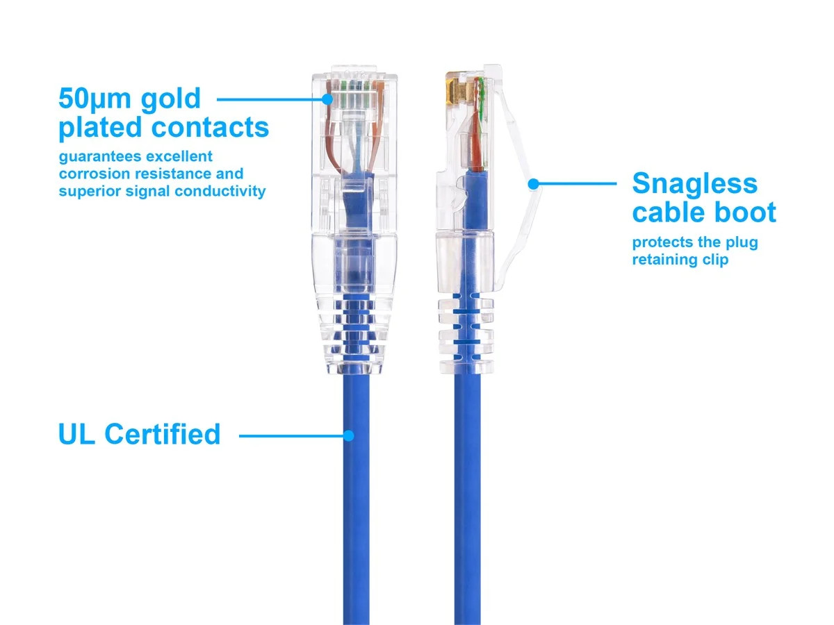 Monoprice Cat6 Ethernet Patch Cable – 0.5 feet – Blue | Snagless RJ45 Stranded