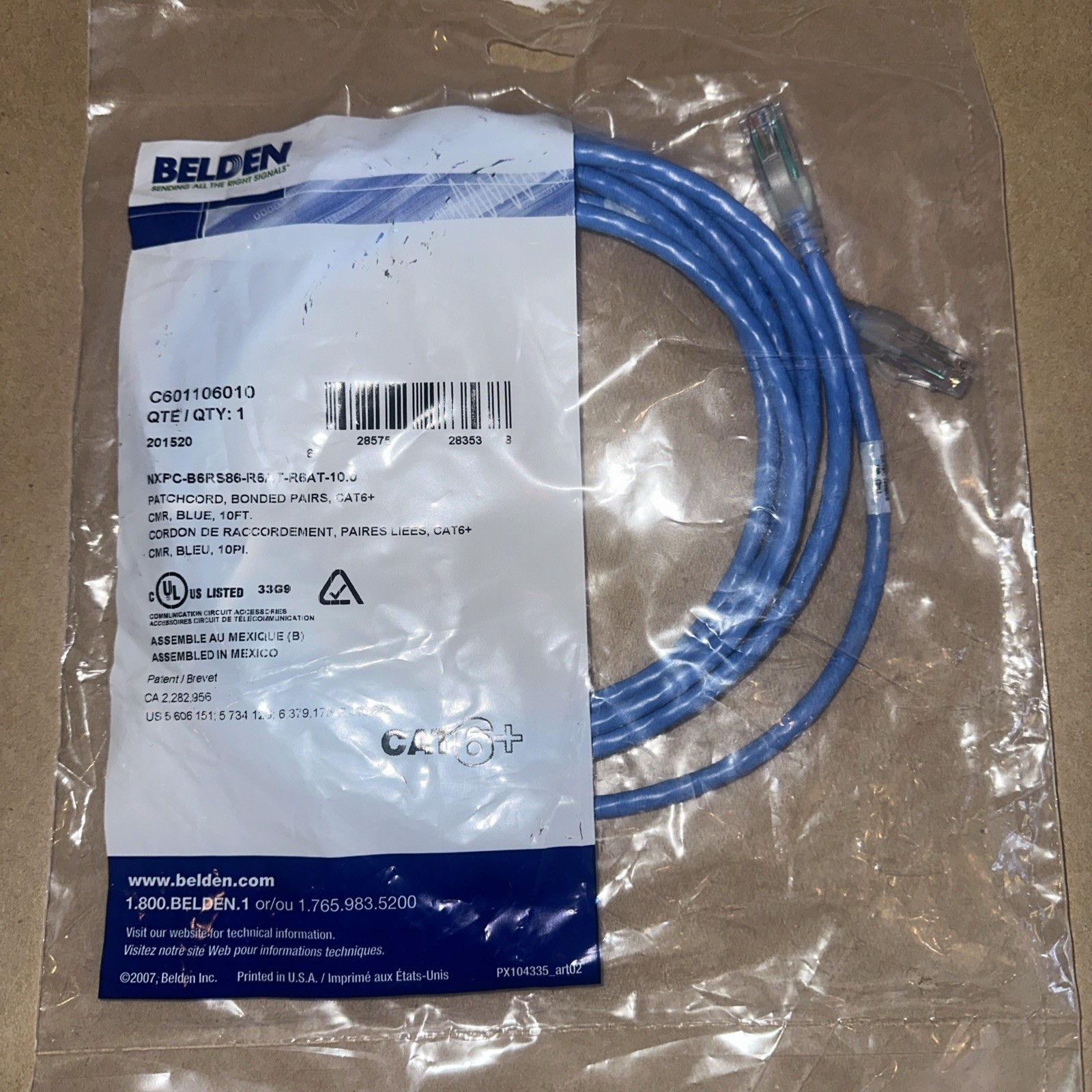 Belden CAF1106010 10GX NXPC-D5RS86-D1AT-D1AT-10.0 Patch Cord – 10 ft