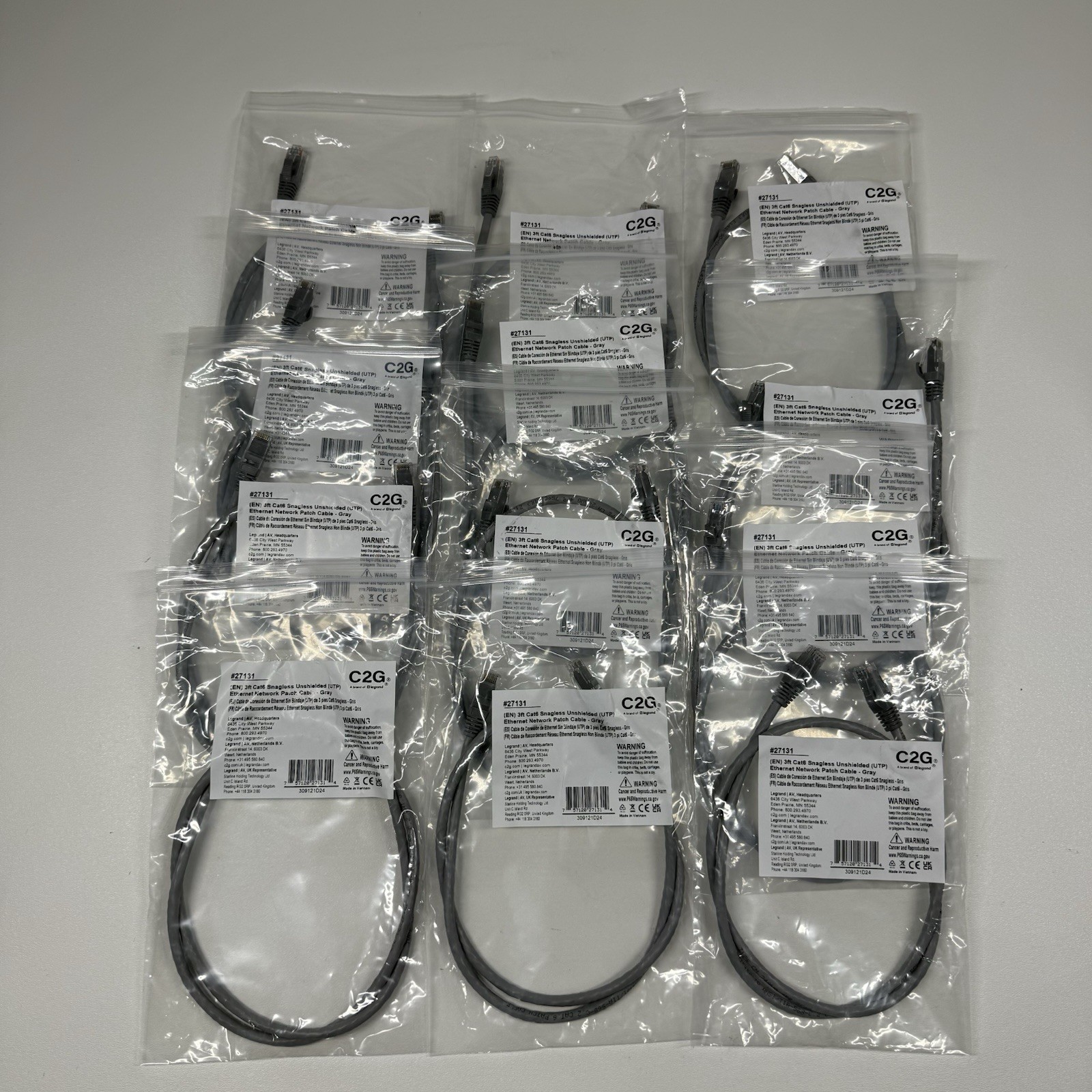 C2G 27131 3ft Cat6 Snagless Unshielded (UTP) Network Patch Cable Gray Lot of 12