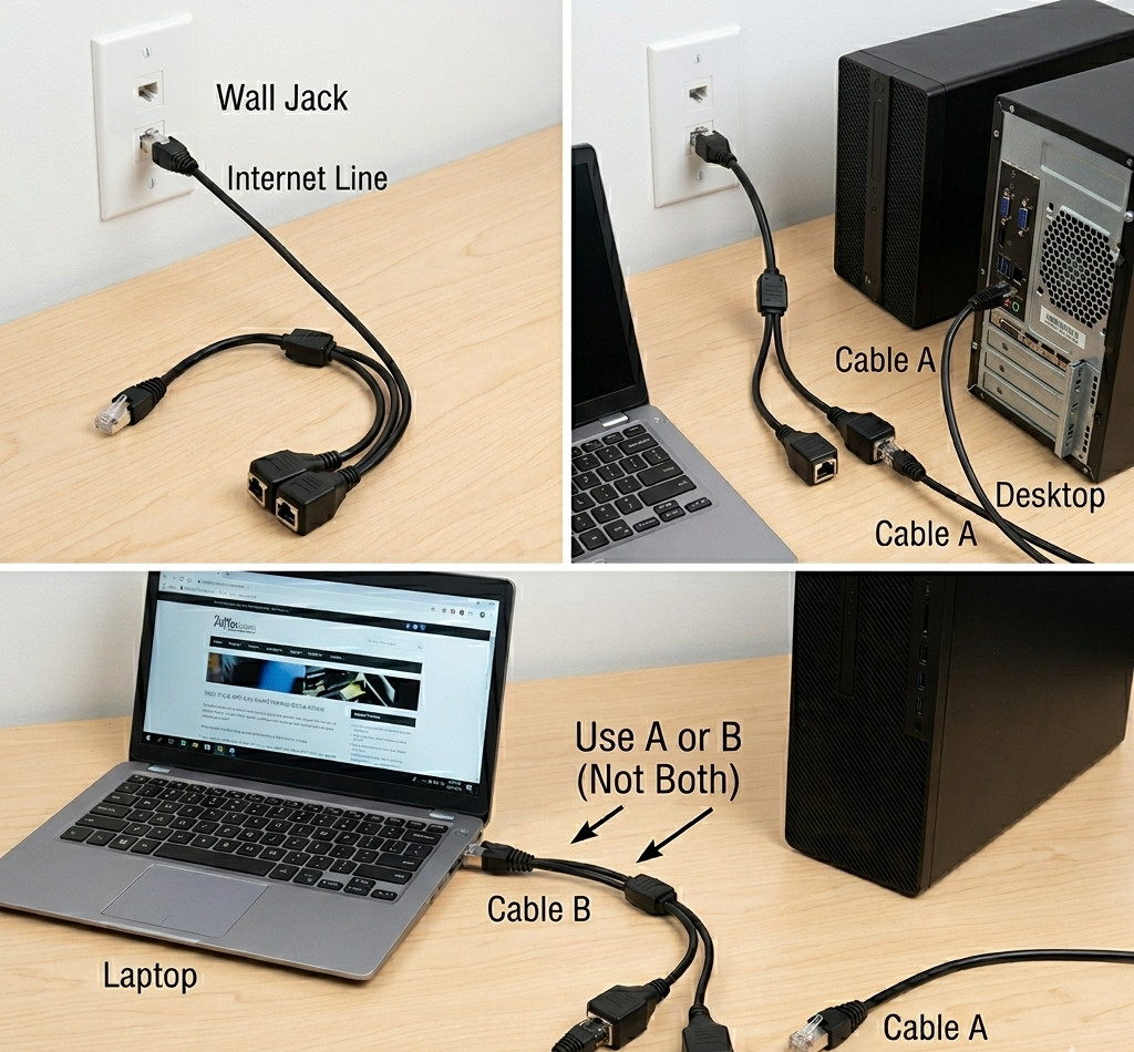 RJ45 Ethernet Splitter Cable 1 to 2 Way LAN Network Adapter Cat6 Cat5e Connector