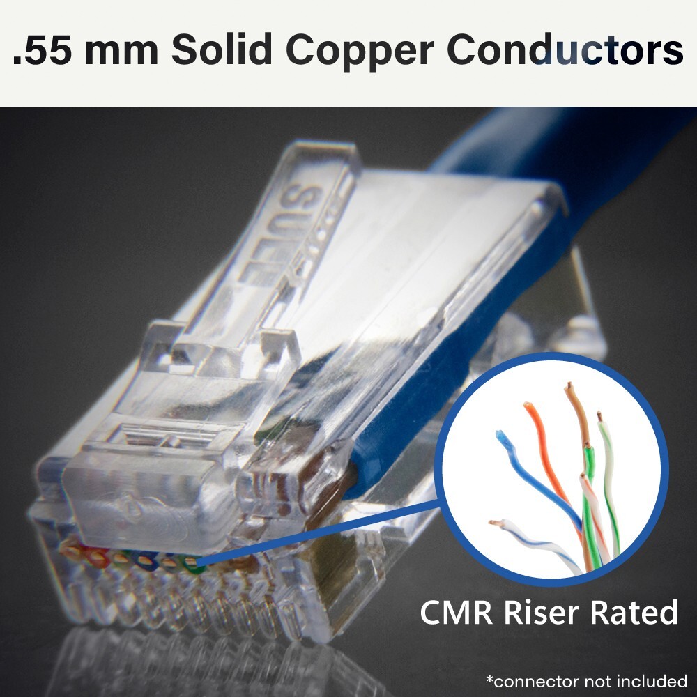 Skyline Cat 6, Solid Bare Copper, CMR Rated, 1000ft Bulk Network Cable, (Blue)