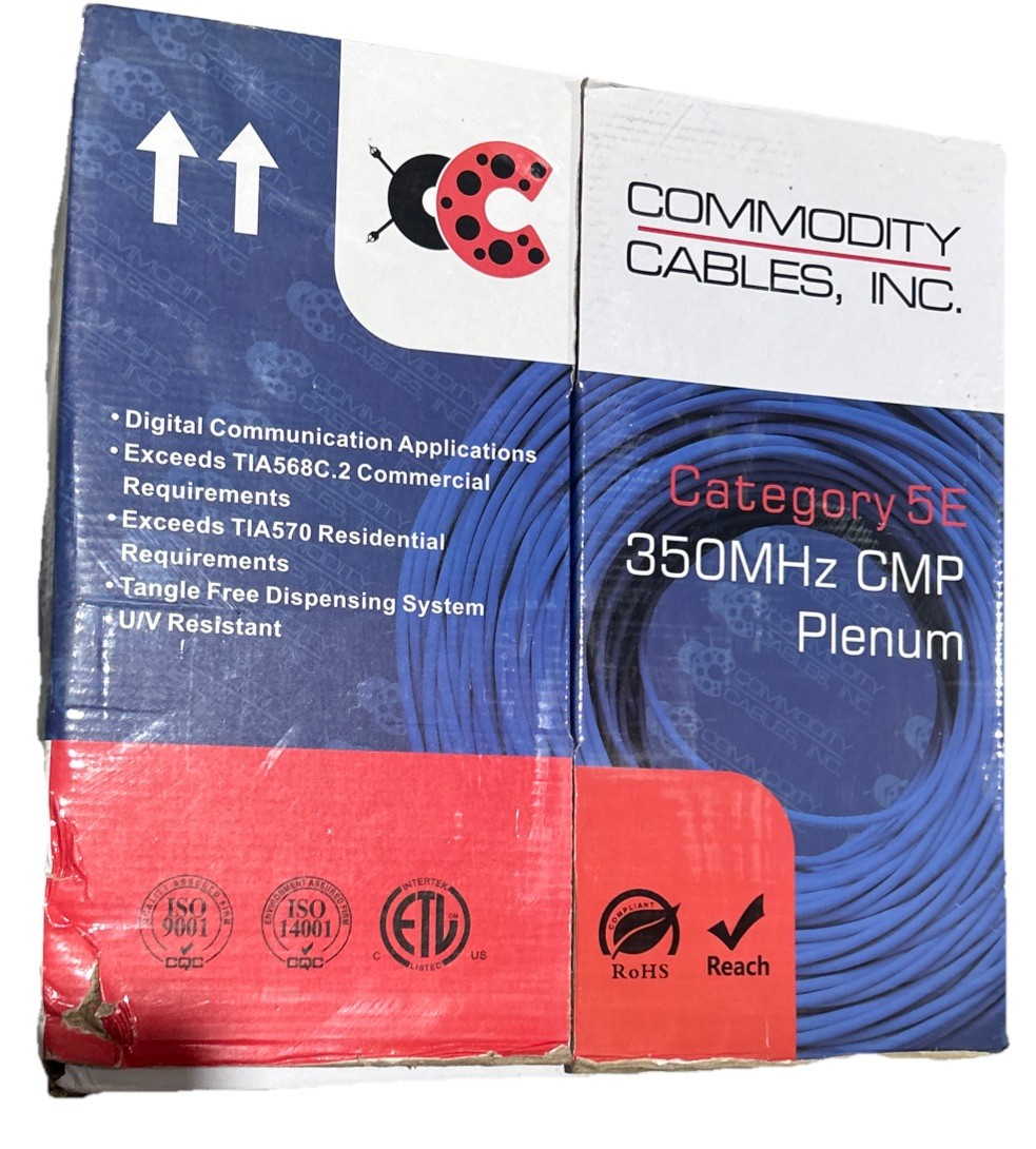 Commodity Cable Cat5e 350MHz CMR Ethernet Cable White 24AWG Solid Copper 1000 FT