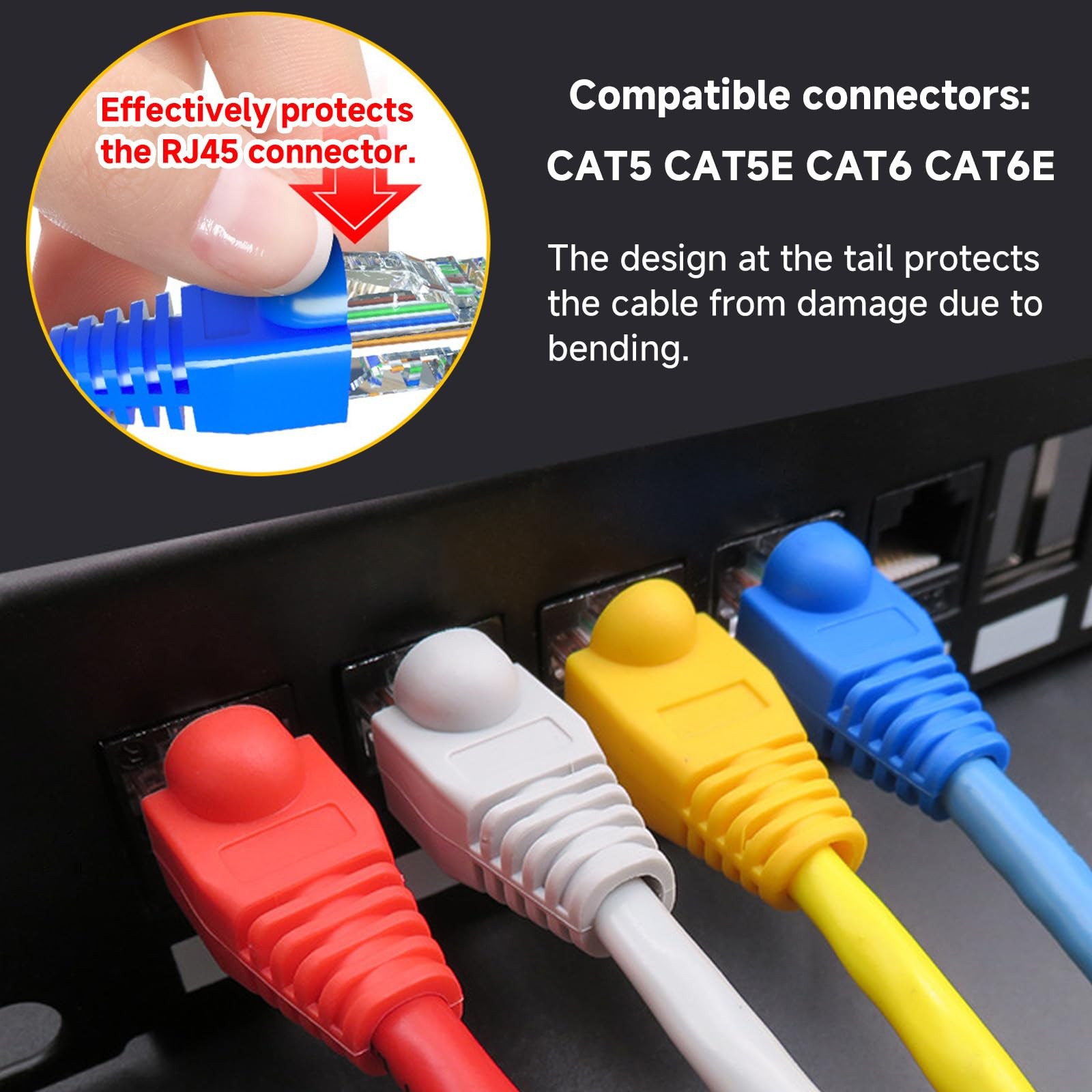 Multicolor RJ45 Strain Relief Boots Cat6 Cat5e Ethernet Covers 200 PCS