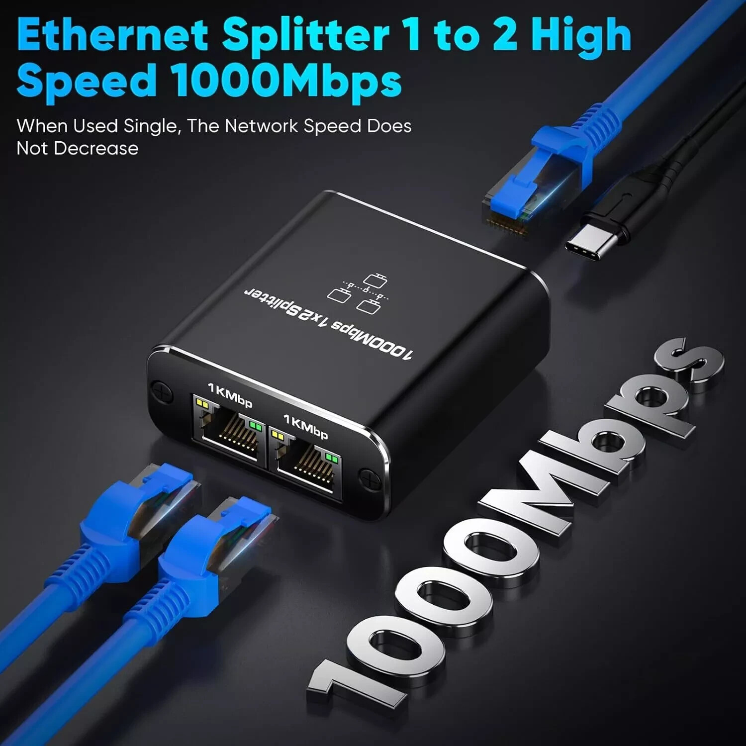 RJ45 Gigabit Ethernet Splitter 1000Mbps LAN Network Internet 1 to 2 Out Adapter