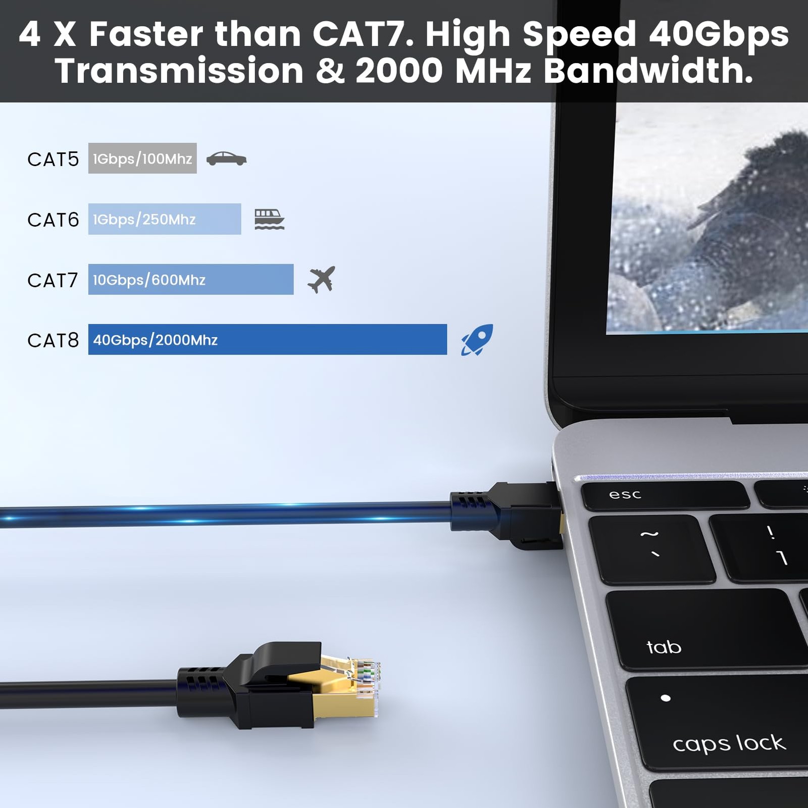 Cat 8 Ethernet Cable 6 FT, Cat8 Network Cable 40Gbps 2000MHz, 26AWG Heavy Dut…